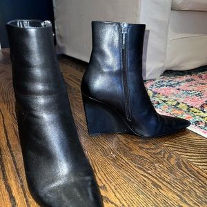 Zara black leather 3 inch wedge booties newly purchased